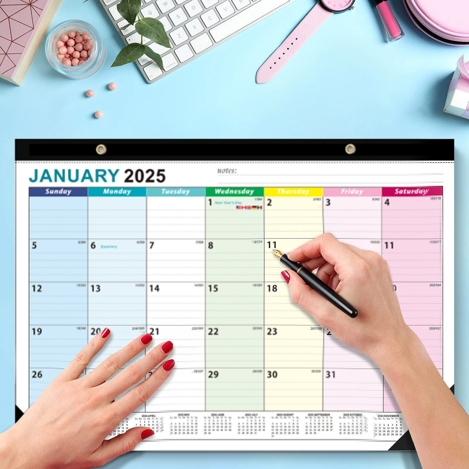 QianYing Home Decor Clearance Desk Calendar 18 Month Desk Calendar/Wall Calendar Combo January 2024 To JUN 2025